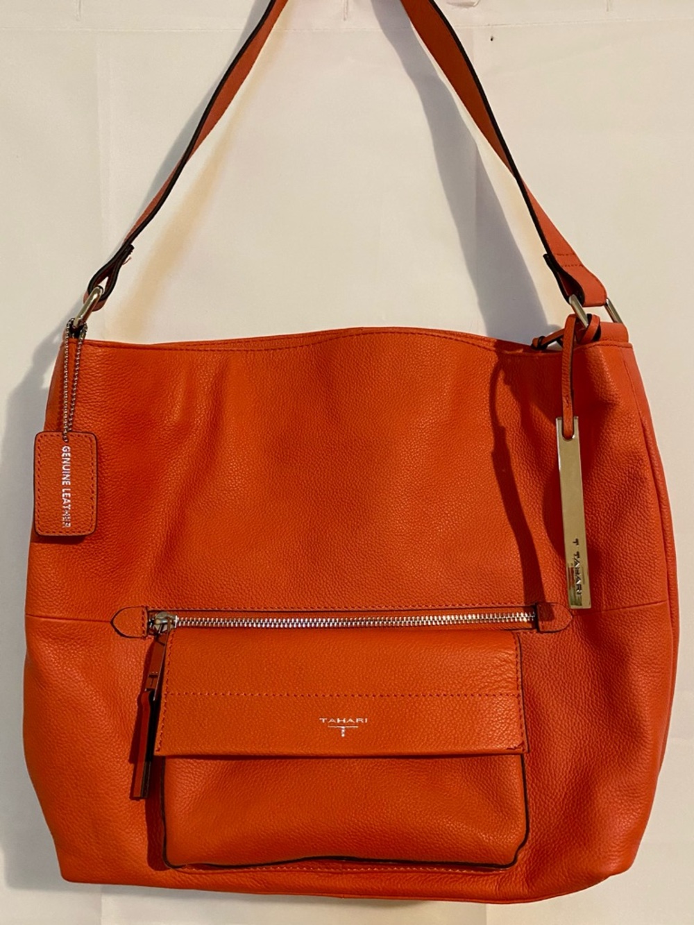 Tahari Orange Leather Shoulder Hobo Bag